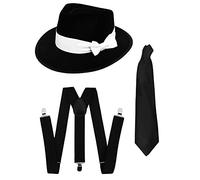 I LOVE FANCY DRESS LTD Gangster Hat, Black Braces and Tie (Black Hat with White Band)