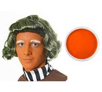 I LOVE FANCY DRESS LTD GREEN WIG + ORANGE 16ML ORANGE FACE PAINT + MAKE UP SPONGE IDEAL FOR LUMPA LUMPA,OOMPA LOOMPA,