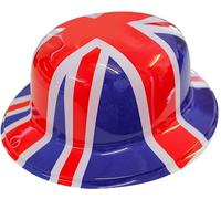 I LOVE FANCY DRESS LTD Union Jack Bowler Hat - British Flag Plastic Bowler Hats - VE Day, King's Coronation, Queens Jubilee, Britain Celebrations - Pack of 1