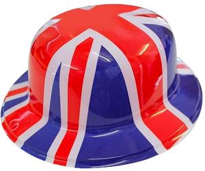 I LOVE FANCY DRESS LTD Union Jack Bowler Hat - British Flag Plastic Bowler Hats - VE Day, King's Coronation, Queens Jubilee, Britain Celebrations - Pack of 1