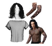 I Love Fancy Dress Men's 2000's American Wrestler Costume - 3 Pcs in Black | Size: Medium I Love Fancy Dress Black Medium