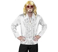 I LOVE FANCY DRESS Mens 70s Disco Costume - Long Blonde Wig for Men, White Disco Shirt, Gold Medallion, Red Glasses, Blonde Tash - Funky Costume (Xx-large)