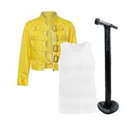 I Love Fancy Dress Men's 80's Rock Star Costume - Yellow Jacket, Vest & Inflatable Mic Stand | Size: Small I Love Fancy Dress Multicolor Small