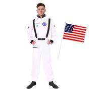 I Love Fancy Dress Men's Astronaut Costume & American Flag in White | Size: Medium I Love Fancy Dress White Medium