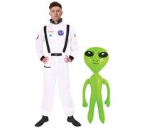 I Love Fancy Dress Men's Astronaut Costume with Alien in White | Size: Small I Love Fancy Dress White Small