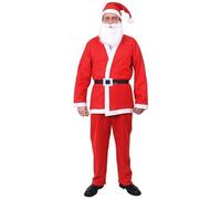 I LOVE FANCY DRESS Mens Budget Santa Costume - 5 Piece Father Christmas Costume - Red Santa Jacket & Trousers + Black Ribbon Belt + Red Santa Hat + Elasticated Beard