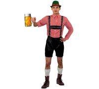 I Love Fancy Dress Men's Deluxe Bavarian Lederhosen in Red | Size: Small I Love Fancy Dress Red Small