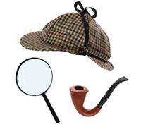 I Love Fancy Dress Men's Detective Kit - Hat, Pipe & Magnifying Glass in Brown I Love Fancy Dress Brown