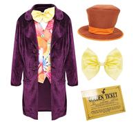 I Love Fancy Dress Men's Factory Boss Costume + Golden Ticket in Purple | Size: XL I Love Fancy Dress Purple XL