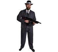I Love Fancy Dress Men's Gangster Suit Set - Hat, Tash & Tommy Gun in Black | Size: Small I Love Fancy Dress Black Small