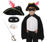 I Love Fancy Dress Men's Highway Rodent Costume - Feather Tricorn Hat, Cape, Nose, Mask & Sword in Black I Love Fancy Dress Black