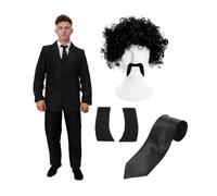 I Love Fancy Dress Men's Hitman Costume Suit, Wig, Tash, Side Burns & Tie in Black | Size: 2XL I Love Fancy Dress Black 2XL