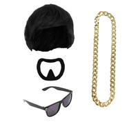 I Love Fancy Dress Men's Ibiza Final Boss Costume Wig, Chain, Black Sunglasses & Goatee I Love Fancy Dress Multicolor