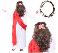I Love Fancy Dress Men's Jesus Costume Set with Wig, Beard, Crown of Thorns in White | Size: Medium I Love Fancy Dress White Medium