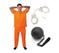 I Love Fancy Dress Men's Orange Prisoner Costume with Handcuffs & Ball Chain Prop | Size: 2XL I Love Fancy Dress Orange 2XL