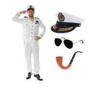 I Love Fancy Dress Men's Sailor Captain Costume - Jacket, Trousers, Hat, Glasses & Pipe | Size: 2XL I Love Fancy Dress Multicolor 2XL