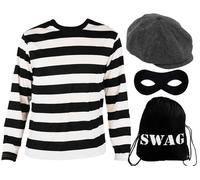I Love Fancy Dress Men's Storybook Burglar Costume - Long Sleeve Top, Grey Hat, Mask & Swag Bag in Black | Size: XL I Love Fancy Dress Black XL