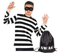I Love Fancy Dress Men's Storybook Burglar Costume - Long Sleeve Top, Mask & Bag in Black | Size: Small I Love Fancy Dress Black Small