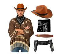 I Love Fancy Dress Men's Wild Western Costume 5 Pcs with Brown Star Studded Cowboy Hat | Size: XL I Love Fancy Dress Multicolor XL