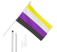 I LOVE FANCY DRESS Non-Binary Flag, Flagpole and Wall Mount Set - 5ft x 3ft Flag with Grommets, Extendable Pole and Mount - Pride Month Festivals and Celebrations LGBTQ+ Indoor Outdoor Decoration