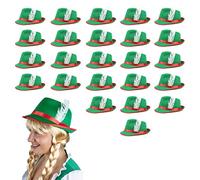 I LOVE FANCY DRESS Oktoberfest Bavarian Hats - Pack of 6 - Green & Red Bavarian Hat with Feather Detail - Adults German Oktoberfest Tyrolean Hat