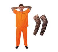 I Love Fancy Dress Orange Prisoner Costume with Tattoo Sleeves | Size: XS I Love Fancy Dress Orange XS