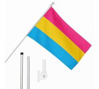 I LOVE FANCY DRESS Pansexual Flag, Flagpole and Wall Mount Set - 5ft x 3ft Flag with Grommets, Extendable Pole and Mount - Pride Month Festivals and Celebrations LGBTQ+ Indoor Outdoor Decoration