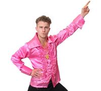 I Love Fancy Dress ILFD4601M Hot Pink Disco Shirt Mens Deluxe Disco Ruffle Shirt 1970's Disco King Fancy dress M
