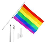 I LOVE FANCY DRESS Rainbow Pride Flag, Flagpole and Wall Mount Set - 5ft x 3ft Flag with Grommets, Extendable Pole and Mount - Pride Month Festivals and Celebrations LGBTQ+ Indoor Outdoor Decoration