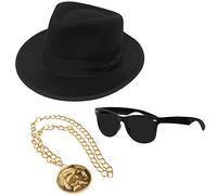 I LOVE FANCY DRESS Rapper Gangster 60cm Hat With Black Sunglasses and Gold Medallion Necklace Set and Kit