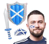 I LOVE FANCY DRESS Scottish Flag Inflatable Bunting and Scotland Flag Tattoos - Rugby Football St Andrews Day - Flag Tattoo plus Inflatable Sword & Shield