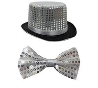 I LOVE FANCY DRESS Sequin Dance Show Set With Top Hat, Bowtie (Silver)