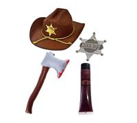 I Love Fancy Dress Sheriff Zombie Hunter Set - Hat, Inf Axe, Blood & Badge I Love Fancy Dress Multicolor