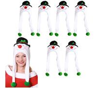 I LOVE FANCY DRESS Snowman Hats for Christmas - Novelty Xmas Hat - Snowman - Plush White Snowman Hat With a Cheery Snowman Face, a Black Hat, Long Over-ear Flaps and Green Pompoms - Pack Of 1