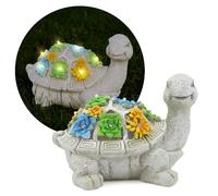 I LOVE FANCY DRESS Solar Turtle Statue Garden Ornament - CLASS B with Minor Defects - Tortoise Figurine with Succulent & Solar LED Lights for Patio, Balcony, Garden Décor
