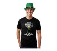 I Love Fancy Dress St Patricks Black T-Shirt with Hello Darkness in White & Irish Tophat | Size: Medium I Love Fancy Dress Multicolor Medium