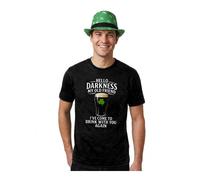 I Love Fancy Dress St Patricks Black T-Shirt with Hello Darkness in White & Irish Trilby | Size: Medium I Love Fancy Dress Multicolor Medium