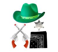 I Love Fancy Dress Star Studded Cowboy Hat with 2x Pistols, Bandana & Badge in Green I Love Fancy Dress Green