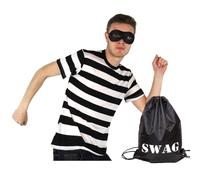 I Love Fancy Dress Storybook Burglar Costume - Short Sleeve Top, Mask & Swag Bag in Black | Size: 2XL I Love Fancy Dress Black 2XL