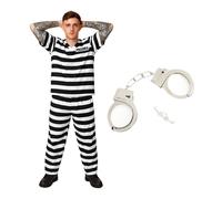 I Love Fancy Dress Striped Prisoner Costume & Handcuffs | Size: 2XL I Love Fancy Dress Multicolor 2XL