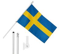 I LOVE FANCY DRESS Sweden Flag, Flagpole and Wall Mount Set - 5ft x 3ft Flag with Grommets, Extendable Pole and Mount - Swedish Sports Supporter National Pride Indoor Outdoor Decoration