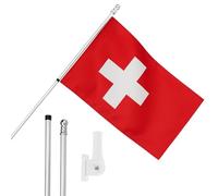 I LOVE FANCY DRESS Switzerland Flag, Flagpole and Wall Mount Set - 5ft x 3ft Flag with Grommets, Extendable Pole and Mount - Swiss Sports Supporter National Pride Indoor Outdoor Decoration