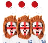 I Love Fancy Dress Three Lions England Set - Lion Manes & Face Paint in Red | Size: 1 Pack I Love Fancy Dress Red 1 Pack