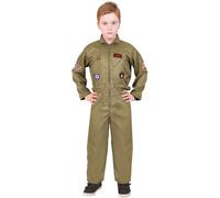 Kids U.S Army Jumpsuit Costume. 80s Movie Icon Green Jumpsuit With Flight Wings Badge. 80s Fancy Dress For Boys And Girls. Size: Large