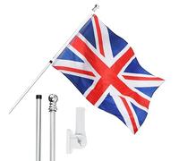 I LOVE FANCY DRESS Union Jack Flag, Flagpole and Wall Mount - 5ft x 3ft British Flag with Grommets, Extendable Pole and Mount - Sports Supporter National Pride Indoor Outdoor Decoration