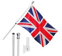 I LOVE FANCY DRESS Union Jack Flag, Flagpole and Wall Mount Set - 5ft x 3ft Flag with Grommets, Extendable Pole and Mount - British Sports Supporter National Pride Indoor Outdoor Decoration