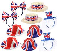 I LOVE FANCY DRESS Union Jack Hat Set - 10pc Set - Union Jack Bow Headband, Boaters, Cowboy Hats, Bowlers, Fascinator Hats - King's Street Party Accessory VE DAY COMMONWEALTH