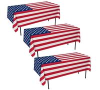 I LOVE FANCY DRESS USA Flag Tablecloth - Pack of 3 - 5ft x 3ft Polyester Table Cloth with Bold Stars and Stripes Print - 4th of July, Patriotic Events & American Themed Party Décor