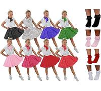 I LOVE FANCY DRESS White and Black Polka Dot Skirt, Scarf Plus White Frilled Socks - Uk 8-12