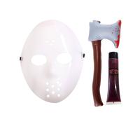 I Love Fancy Dress White Hockey Horror Mask, Fake Blood & Inflatable Axe I Love Fancy Dress Multicolor